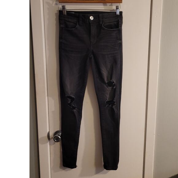AMERICAN EAGLE Next Level Stretch Skinny Jeans 2 Ripped Black Sydney Sweeney - Picture 1 of 14
